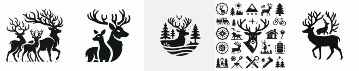 Deer Silhouette with Antlers – Vector Wildlife Icon 