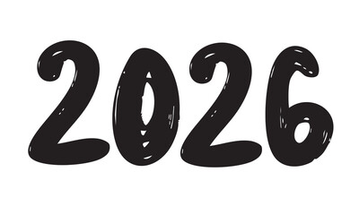 Numbers 2026 Year Isolated on Background. 2026 Minimal Banner. Hand Drawn Vector Art. 