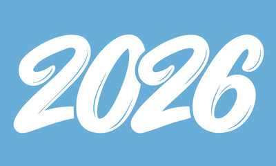 Numbers 2026 Year Isolated on Blue Background. 2026 Minimal Banner. Hand Drawn Vector Art. 