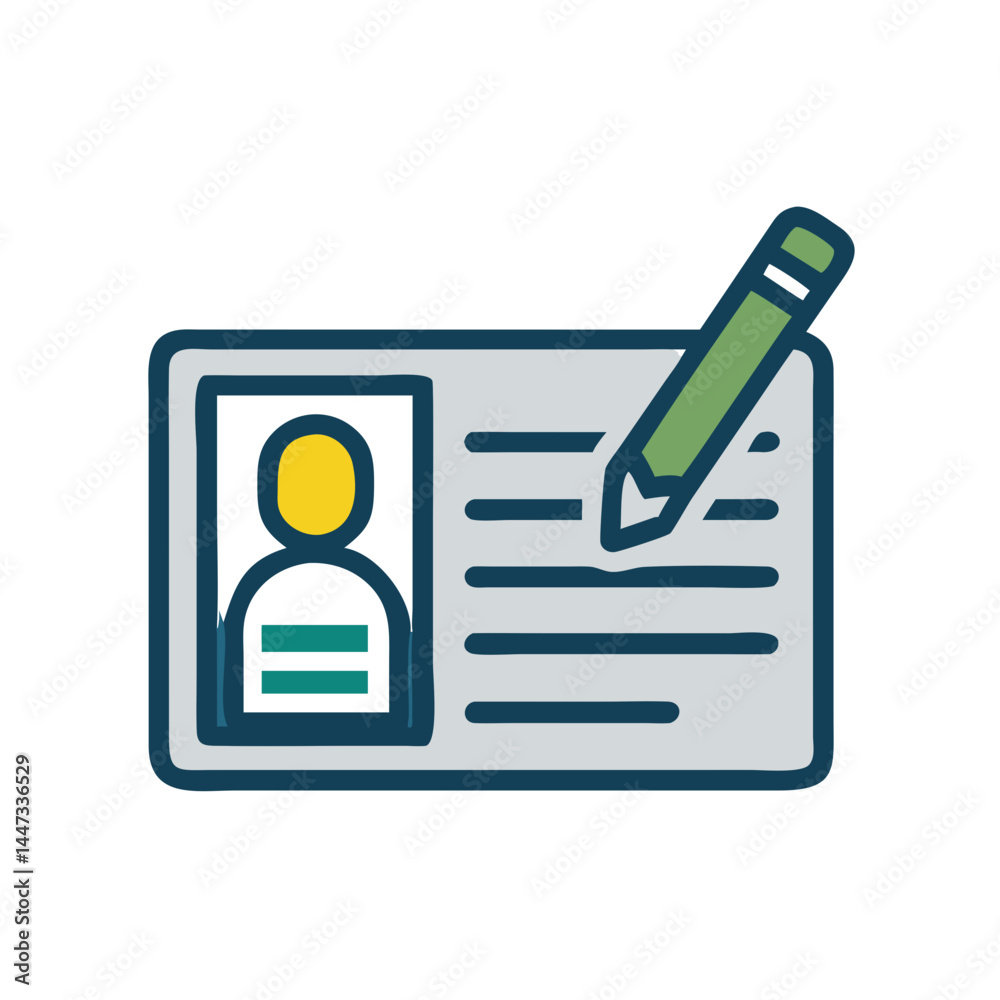 Aufkleber identification card with pen icon representing personal information and document authorization
