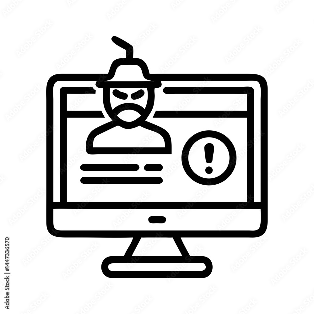 Aufkleber identity theft on monitor icon representing cybersecurity breach and personal data compromise