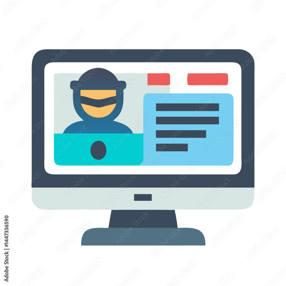 Aufkleber identity theft on monitor icon representing cybersecurity breach and personal data compromise