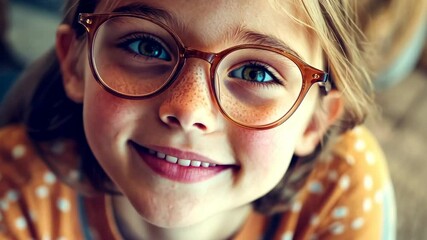 Smiling young girl with glasses expressing joyful curiosity and charm - Powered by Adobe