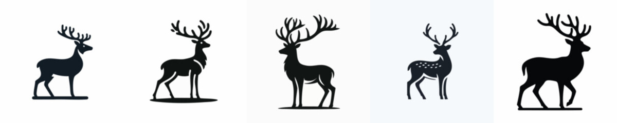 Deer Silhouette with Antlers – Vector Wildlife Icon 