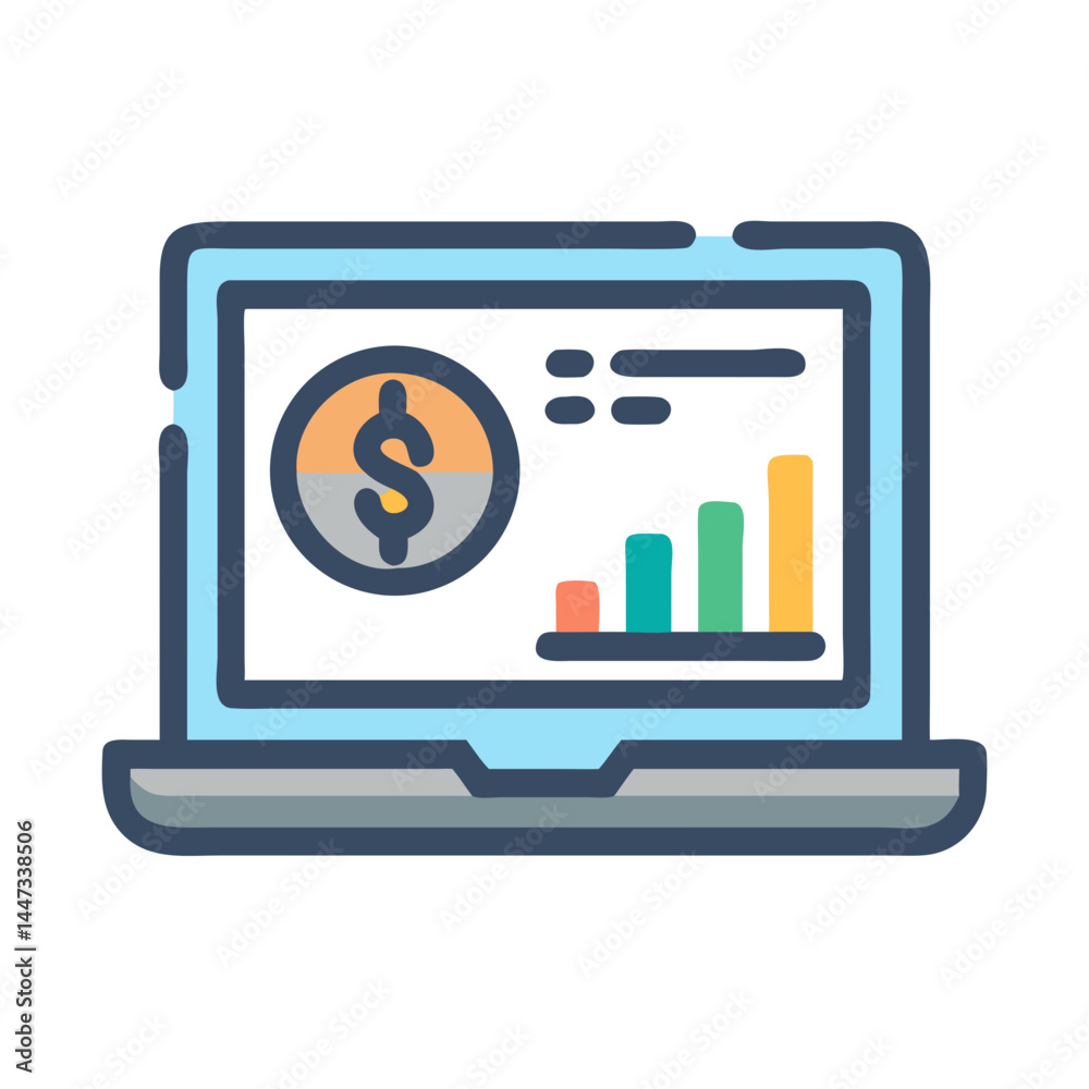 Fototapete Laptop with Financial Analytics Chart Icon Representing Data Analysis and Economic Performance Monitoring
