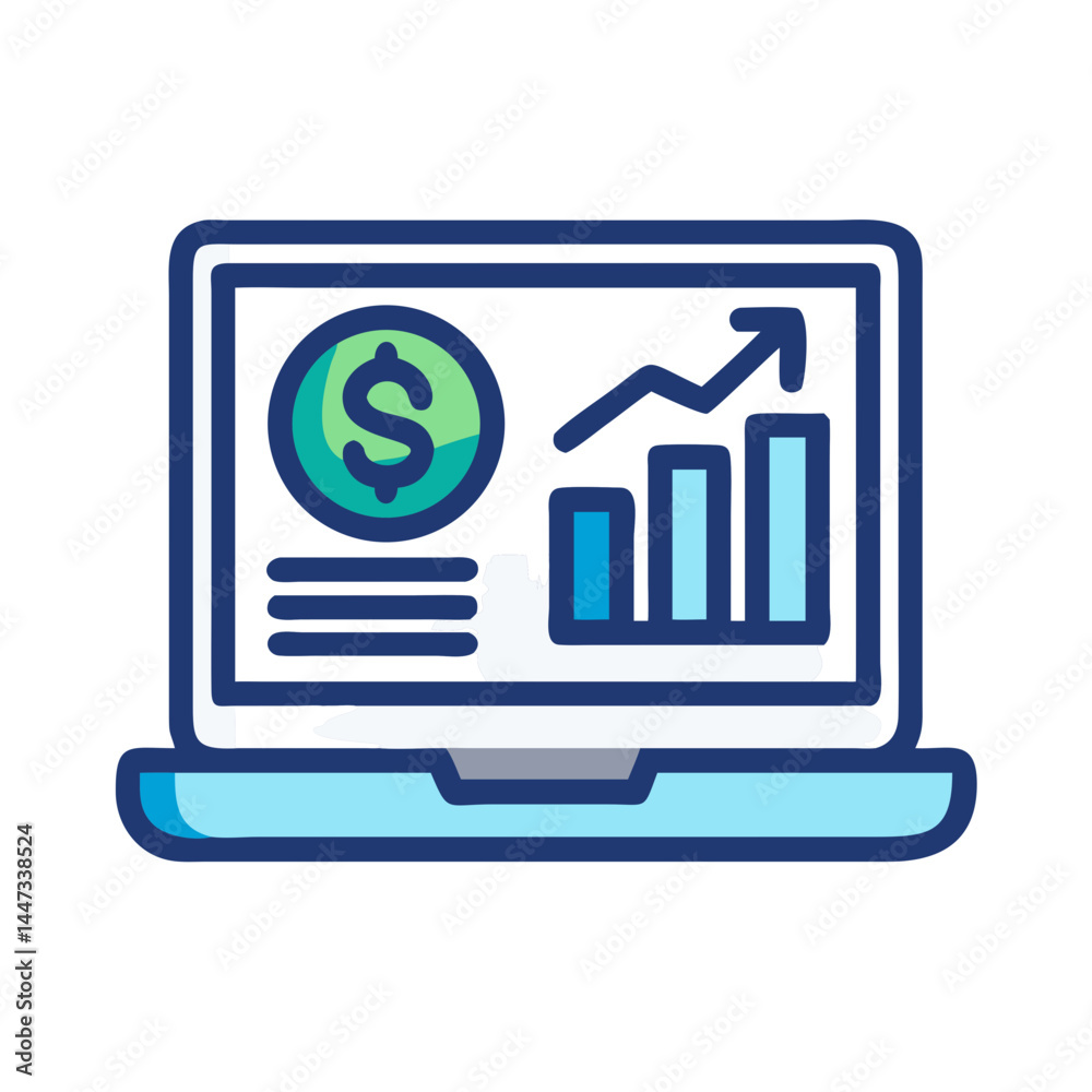 Leinwandbilder laptop with financial analytics chart icon representing data analysis and economic performance monit