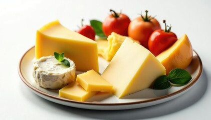 Elegant cheese platter, gourmet cheeses, white backdrop , white, snack, fromage