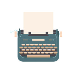 Retro typewriter with paper sheet. Antique writing machine. Classic vintage equipment for paperwork. Nostalgia vector illustration