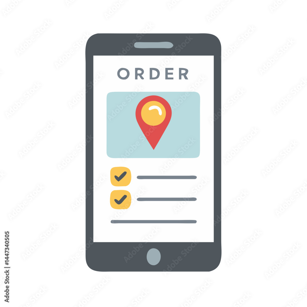 Poster Mobile Order Summary with Location Icon Representing Online Purchase Tracking and Delivery Details