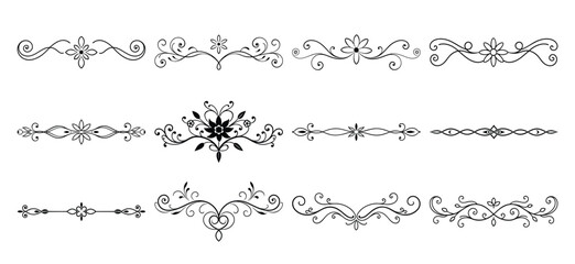 Obraz premium Text delimiters and scroll elements, Graphic underline elements, Vintage divider, vector illustration border, graphic elements