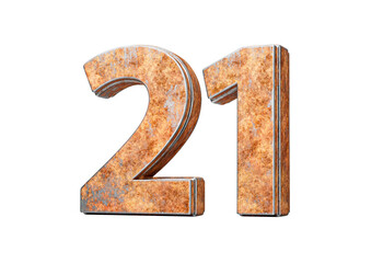 Number Twenty One 21 Digit Made Of Old Rusty Iron Metal Texture 3d Illustration