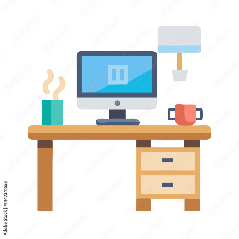 Fototapete office desk with computer and coffee icon representing work environment and productivity