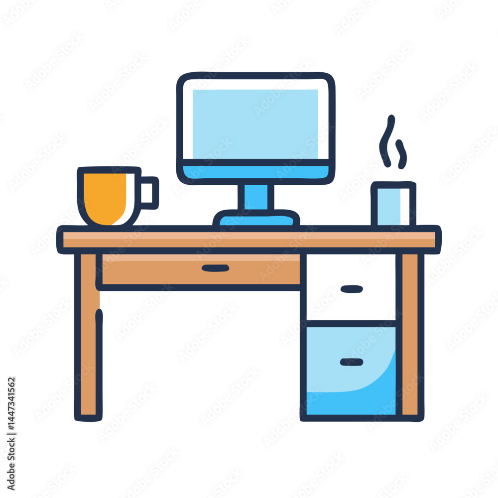 Fototapete office desk with computer and coffee icon representing work environment and productivity