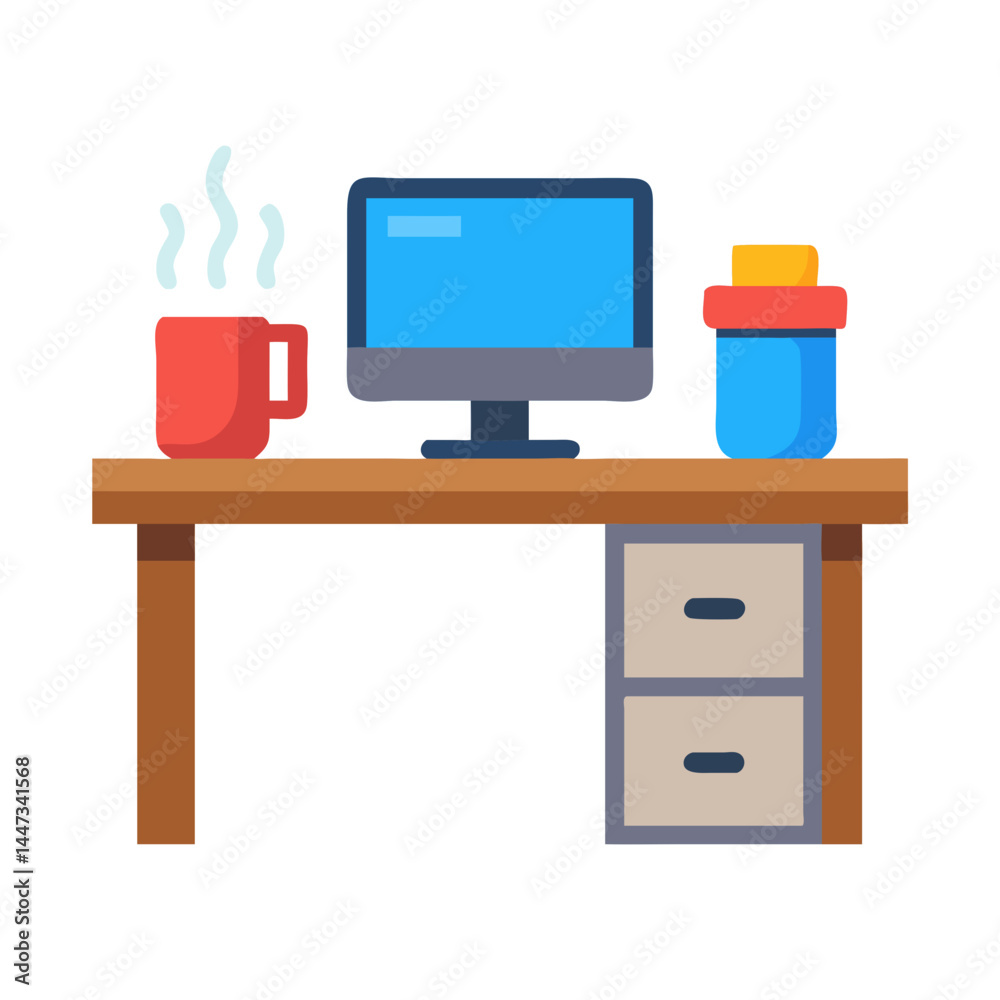 Fototapete office desk with computer and coffee icon representing work environment and productivity