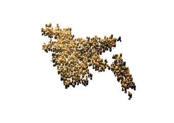 Bangladesh Map Made Of High Quality Premium Golden Metallic Copper Brass Pillars 3D Illustration