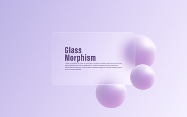 Minimalistic vector illustration with soft gradient background, 3D spheres and translucent matte panel. Glass morphism style.