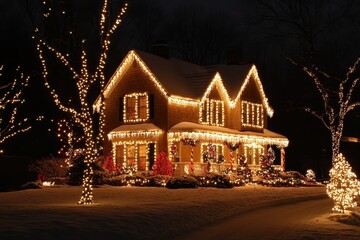 Lights In A House. Holiday Season Illumination and Home Decoration