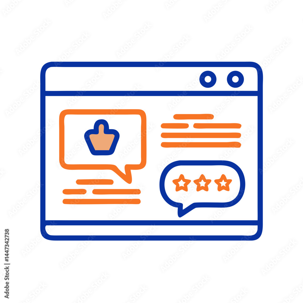 Poster online review and comment dashboard icon representing customer feedback and ratings