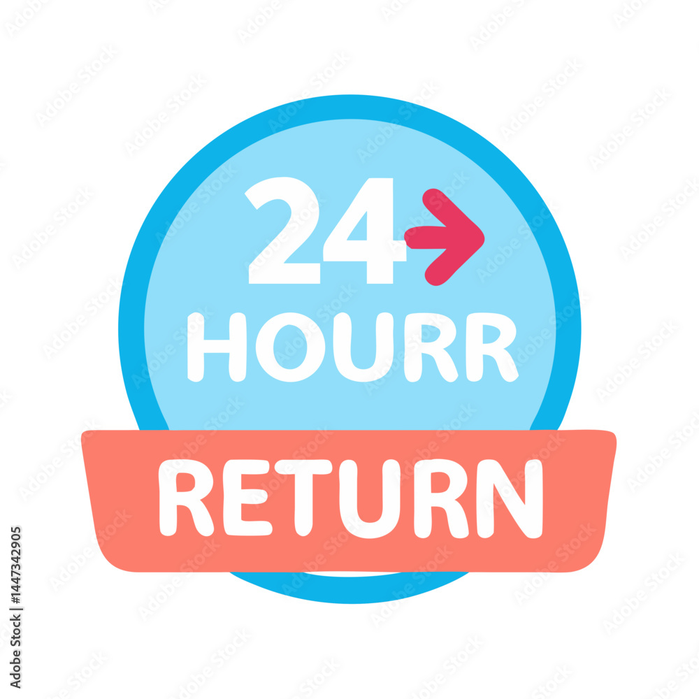 Poster online store with 24-hour return policy icon representing convenient shopping and customer service