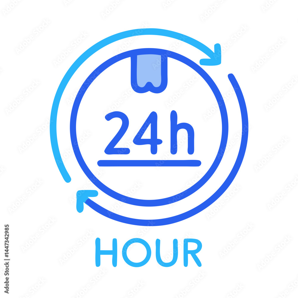 Poster online store with 24-hour return policy icon representing convenient shopping and customer service