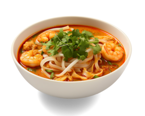 Penang Laksa - Spicy soup noodle in the Peranakan cuisine, Assam Laksa (Noddle in Tangy Fish  on a transparent background