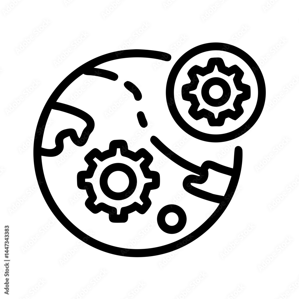 Leinwandbilder planet with gear mechanism icon representing global systems and technological progress