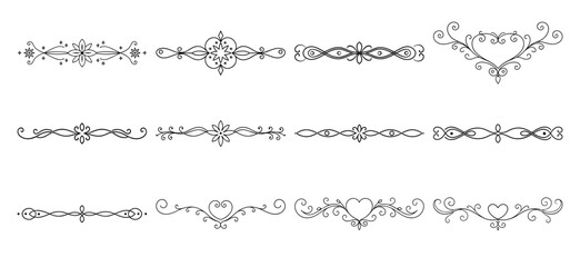 Obraz premium Text delimiters and scroll elements, Graphic underline elements, Vintage divider, vector illustration border, graphic elements