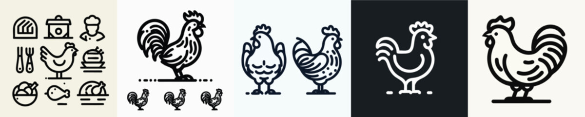 Chicken Silhouette Outline Icon – Vector Line Farm Animal