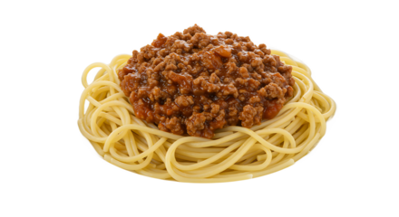 Spaghetti with meat sauce on a black background dish