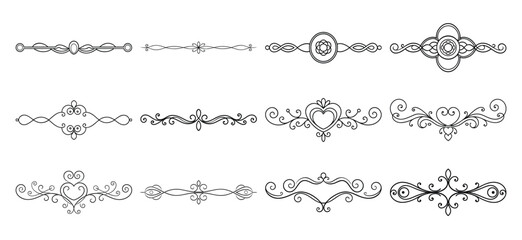 Text delimiters and scroll elements, Graphic underline elements, Vintage divider, vector illustration border, graphic elements