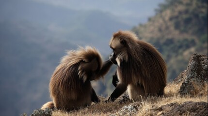 Gelada Monkeys Socializing in the Simien Mountains