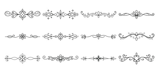 Obraz premium Text delimiters and scroll elements, Graphic underline elements, Vintage divider, vector illustration border, graphic elements