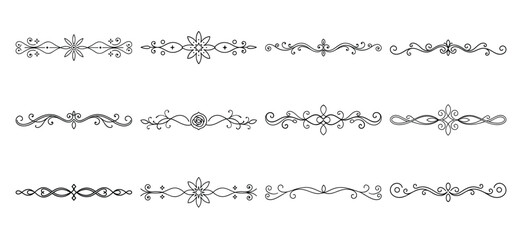 Text delimiters and scroll elements, Graphic underline elements, Vintage divider, vector illustration border, graphic elements