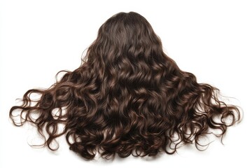 Naklejka premium Long Curly Hair. Beauty Portrait of Woman with Coiffure in Brown and White Colors