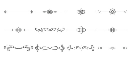 Text delimiters and scroll elements, Graphic underline elements, Vintage divider, vector illustration border, graphic elements