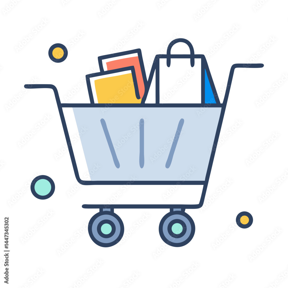 Aufkleber shopping cart with essentials icon representing grocery shopping and basic needs