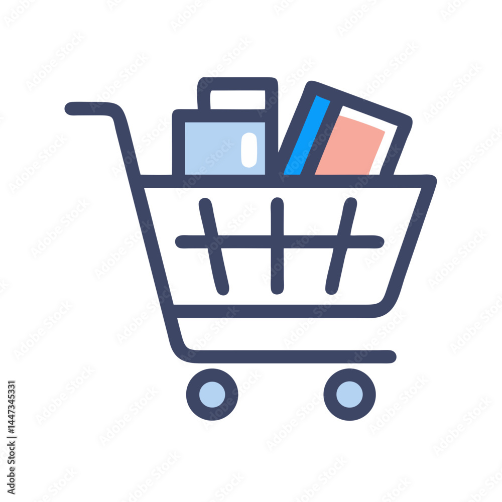 Aufkleber shopping cart with essentials icon representing grocery shopping and basic needs