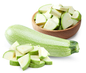 fresh green sliced zucchini or marrow isolated on white background. clipping path