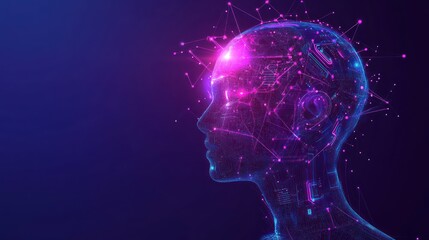 Humanoid AI Interface Head Profile with Digital Network Connection