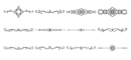 Obraz premium Text delimiters and scroll elements, Graphic underline elements, Vintage divider, vector illustration border, graphic elements