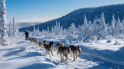 Sled Dogs Racing Through a Snowy Winter Wonderland