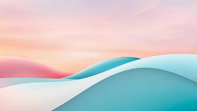 Pastel waves: mesmerizing gradient landscape with moving curves and changing light
