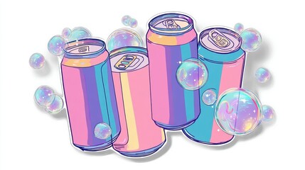 Fototapeta premium Colorful Cans with Bubbles