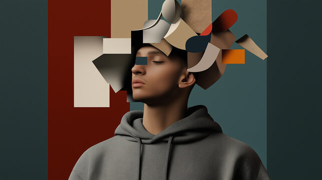 Abstract Poster of AI and Creativity Featuring Moroccan Man with Tarbouch and Stylish Hoodie