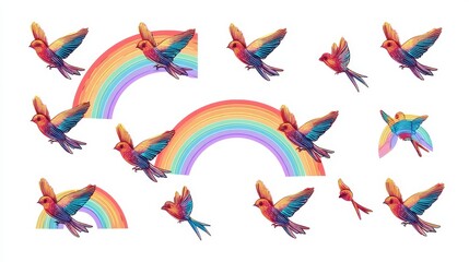 Fototapeta premium Colorful Birds with Rainbows