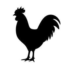 Silhouette of a Proud Rooster Standing Tall on a White Background