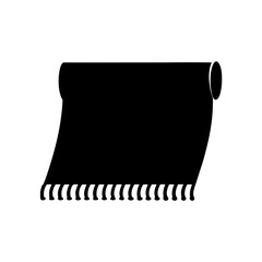 Stylized depiction of a partially rolled carpet or rug with fringe