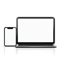 Modern laptop and smartphone  Empty screens