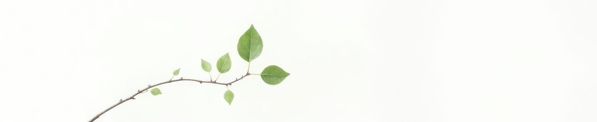 Obraz premium Single branch with delicate leaves on white background, isolated nature, simple