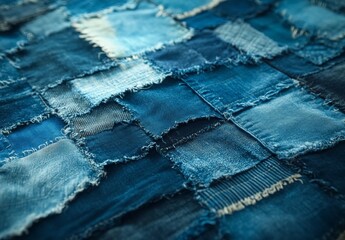 Naklejka premium A blue fabric with a pattern of denim pieces